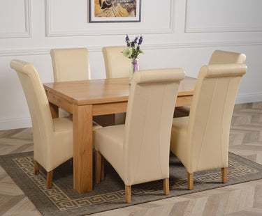 Dakota Medium Oak Dining Table with 6 Montana Ivory Leather Chairs