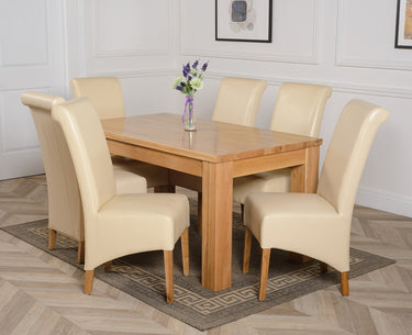 Dakota Medium Oak Dining Table with 6 Montana Ivory Leather Chairs