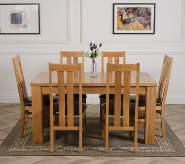 Dakota Medium Oak Dining Table with 6 Princeton Oak Chairs