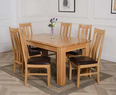 Dakota Medium Oak Dining Table with 6 Princeton Oak Chairs