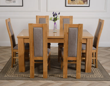 Dakota Medium Oak Dining Table with 6 Stanford Oak Chairs