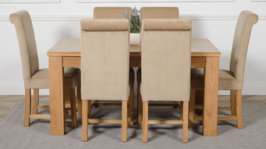 Dakota Medium Oak Dining Table with 6 Washington Beige Fabric Chairs