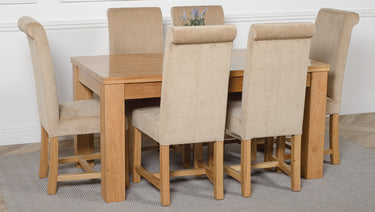Dakota Medium Oak Dining Table with 6 Washington Beige Fabric Chairs