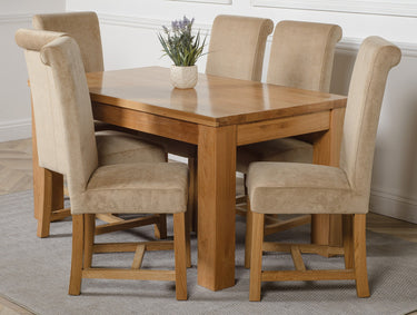 Dakota Medium Oak Dining Table with 6 Washington Beige Fabric Chairs