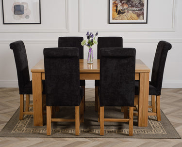 Dakota Medium Oak Dining Table with 6 Washington Black Fabric Chairs