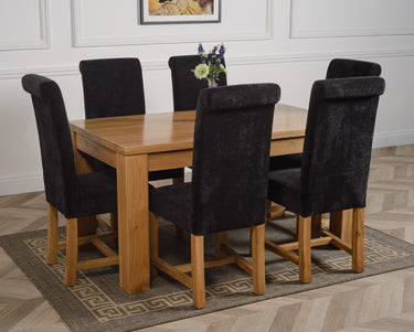 Dakota Medium Oak Dining Table with 6 Washington Black Fabric Chairs