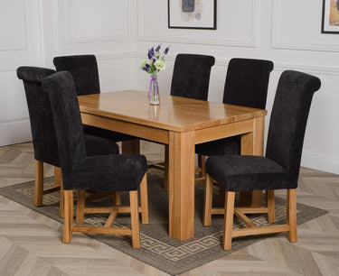 Dakota Medium Oak Dining Table with 6 Washington Black Fabric Chairs
