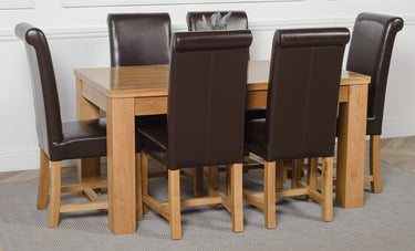 Dakota Medium Oak Dining Table with 6 Washington Brown Leather Chairs