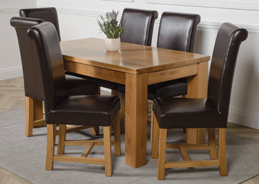 Dakota Medium Oak Dining Table with 6 Washington Brown Leather Chairs