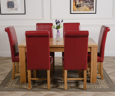 Dakota Medium Oak Dining Table with 6 Washington Burgundy Leather Chairs