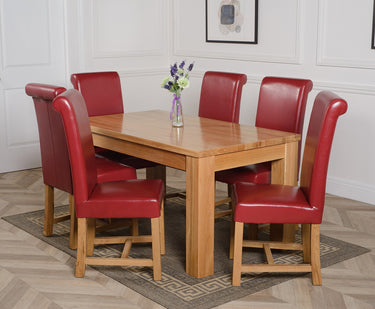 Dakota Medium Oak Dining Table with 6 Washington Burgundy Leather Chairs