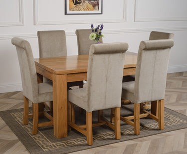 Dakota Medium Oak Dining Table with 6 Washington Grey Fabric Chairs