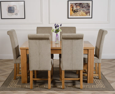 Dakota Medium Oak Dining Table with 6 Washington Grey Fabric Chairs