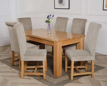 Dakota Medium Oak Dining Table with 6 Washington Grey Fabric Chairs