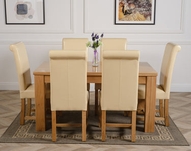 Dakota Medium Oak Dining Table with 6 Washington Ivory Leather Chairs