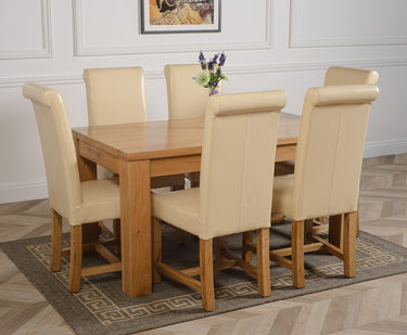 Dakota Medium Oak Dining Table with 6 Washington Ivory Leather Chairs