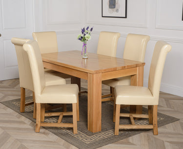 Dakota Medium Oak Dining Table with 6 Washington Ivory Leather Chairs