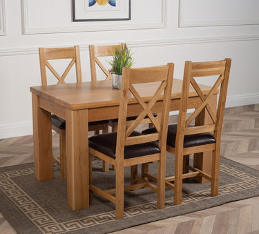 Dakota Small Oak Dining Table with 4 Berkeley Oak & Brown Leather Chairs