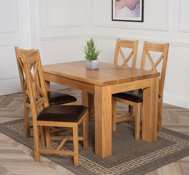 Dakota Small Oak Dining Table with 4 Berkeley Oak & Brown Leather Chairs