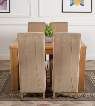 Dakota Small Oak Dining Table with 4 Lola Beige Fabric Chairs