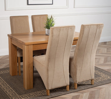 Dakota Small Oak Dining Table with 4 Lola Beige Fabric Chairs
