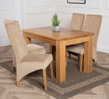 Dakota Small Oak Dining Table with 4 Lola Beige Fabric Chairs