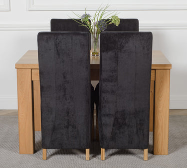 Dakota Small Oak Dining Table with 4 Lola Black Fabric Chairs