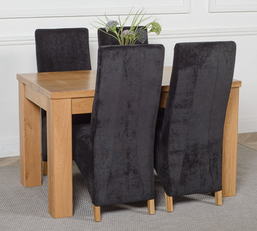 Dakota Small Oak Dining Table with 4 Lola Black Fabric Chairs