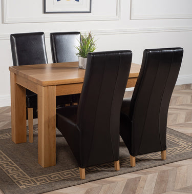 Dakota Small Oak Dining Table with 4 Lola Black Leather Chairs