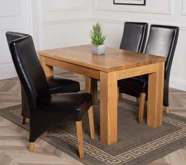 Dakota Small Oak Dining Table with 4 Lola Black Leather Chairs