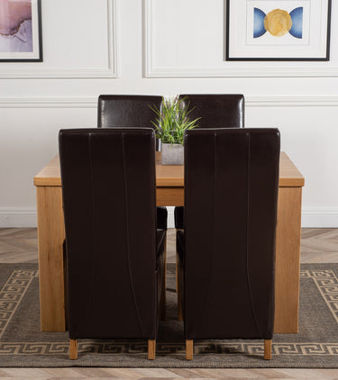 Dakota Small Oak Dining Table with 4 Lola Brown Leather Chairs