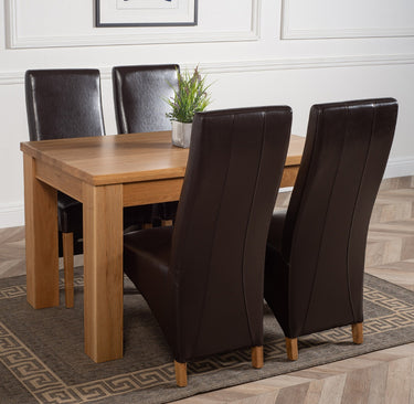 Dakota Small Oak Dining Table with 4 Lola Brown Leather Chairs