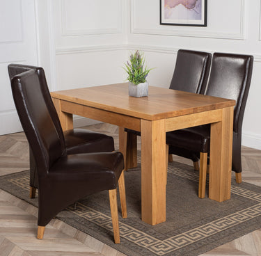 Dakota Small Oak Dining Table with 4 Lola Brown Leather Chairs