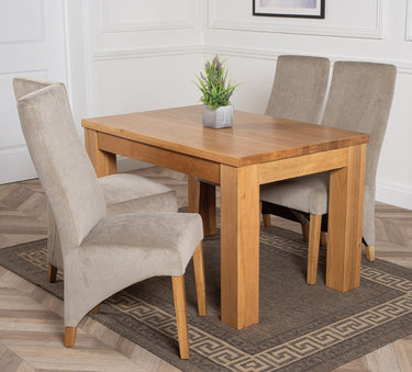Dakota Small Oak Dining Table with 4 Lola Grey Fabric Chairs