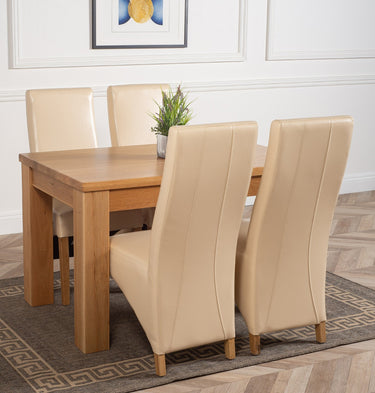 Dakota Small Oak Dining Table with 4 Lola Ivory Leather Chairs