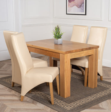Dakota Small Oak Dining Table with 4 Lola Ivory Leather Chairs