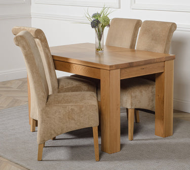 Dakota Small Oak Dining Table with 4 Montana Beige Fabric Chairs