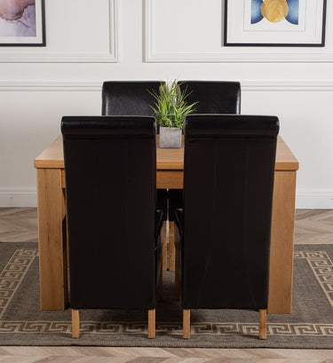 Dakota Small Oak Dining Table with 4 Montana Black Leather Chairs
