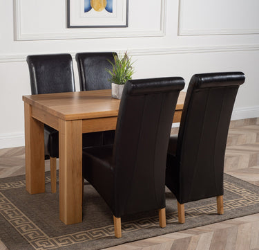 Dakota Small Oak Dining Table with 4 Montana Black Leather Chairs