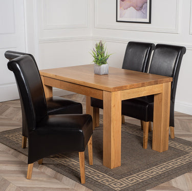 Dakota Small Oak Dining Table with 4 Montana Black Leather Chairs