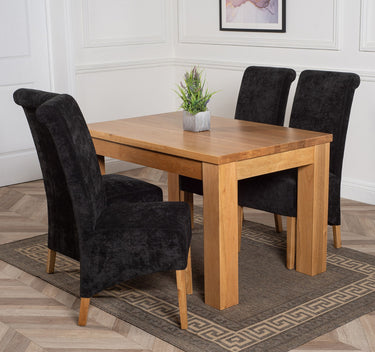 Dakota Small Oak Dining Table with 4 Montana Black Fabric Chairs