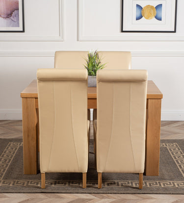 Dakota Small Oak Dining Table with 4 Montana Ivory Leather Chairs