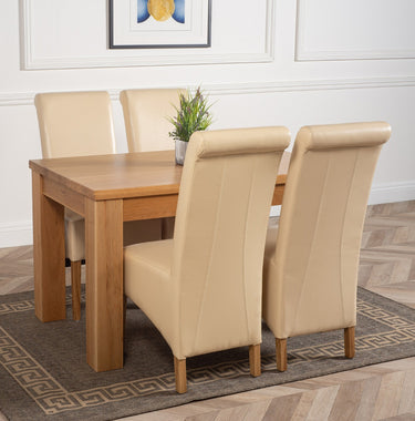 Dakota Small Oak Dining Table with 4 Montana Ivory Leather Chairs