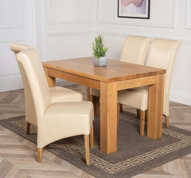 Dakota Small Oak Dining Table with 4 Montana Ivory Leather Chairs