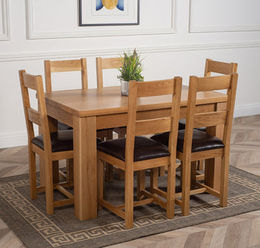 Dakota Small Oak Dining Table with 6 Lincoln Oak Chairs