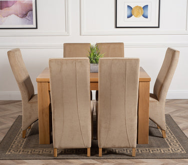 Dakota Small Oak Dining Table with 6 Lola Beige Fabric Chairs