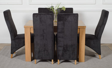 Dakota Small Oak Dining Table with 6 Lola Black Fabric Chairs