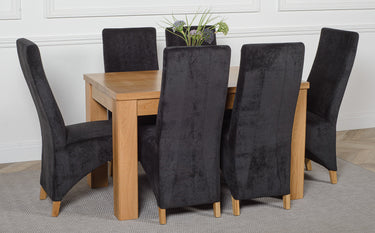 Dakota Small Oak Dining Table with 6 Lola Black Fabric Chairs