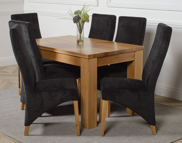 Dakota Small Oak Dining Table with 6 Lola Black Fabric Chairs