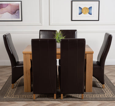 Dakota Small Oak Dining Table with 6 Lola Brown Leather Chairs